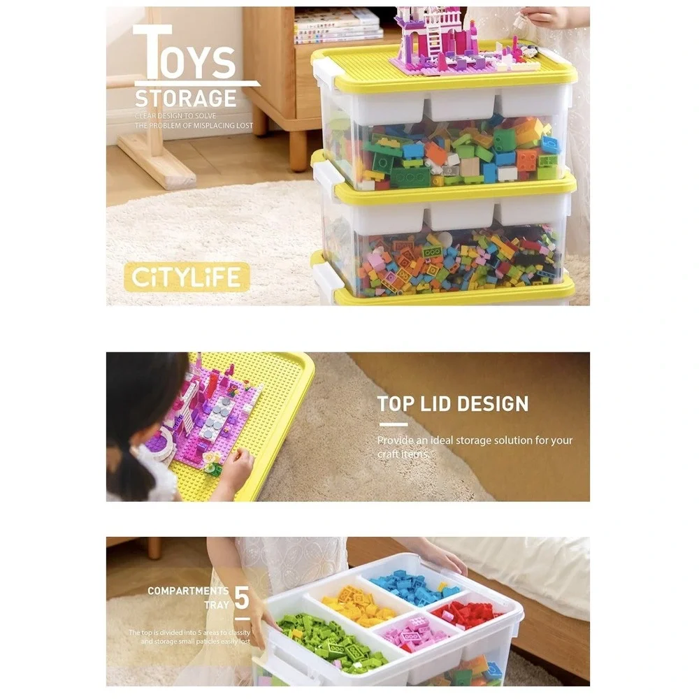 Citylife 17 QT Plastic Storage Box with Building Baseplate 1 Pack-17 QT Yellow